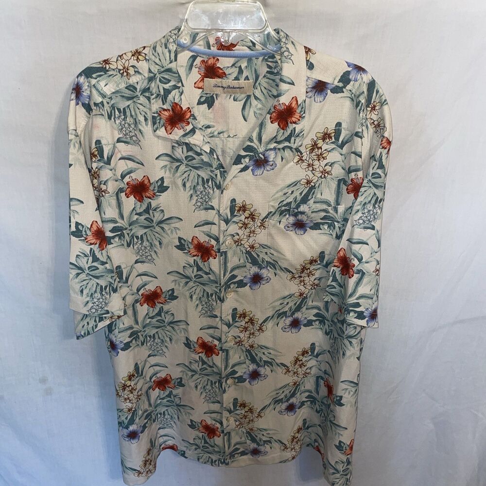 Tommy Bahama Men’s Hawaiian Shirt Size 2X Big Beige Floral Cruise Beach Island